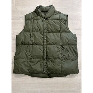 Lands End Puffer Vest Mens XL Green Goose Down Insulated Quilted Outdoor Jacket